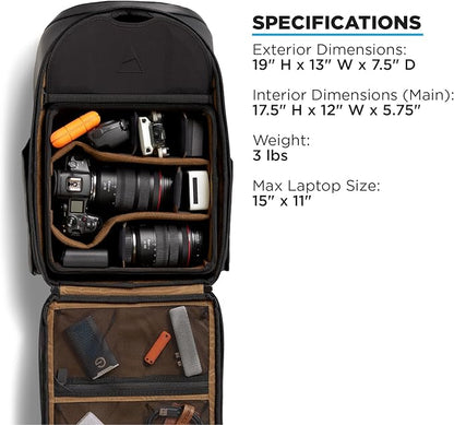 NOMATIC Peter Mckinnon Camera Pack 25L, Ladder - DSLR Camera Backpack for Men And Women, Extra Large Photography Bag, Travel Camera Backpack, Weekend Bag