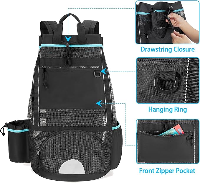 Fasrom Scuba Diving Backpack, XL Mesh Dive Bag for Snorkeling Gear, Mask, Fins, Snorkel, with Shoe Compartment and Wet & Dry Separation, Black