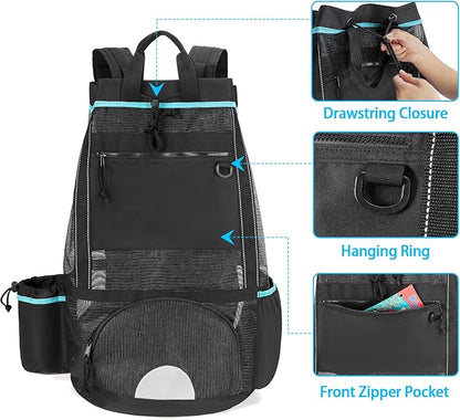 Fasrom Scuba Diving Backpack, XL Mesh Dive Bag for Snorkeling Gear, Mask, Fins, Snorkel, with Shoe Compartment and Wet & Dry Separation, Black