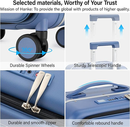 Hanke 24 Inch Luggage with Cup Holder and Charge,Top Opening Hard Shell Suitcases with Wheels and Dividers,Aluminum Frame Trunk Luggage Medium Checked Suitcase with Lock for Travel,Interstellar Blue