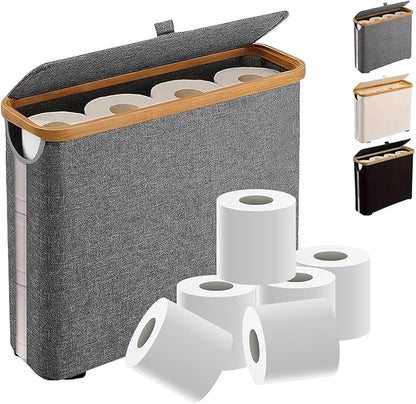 Toilet Paper Roll Storage, Bathroom Slim Toilet Paper Storage with Lid for 12 Rolls, Ultimate Bathroom Organizer with Anti-Slip Base, 17.8" x 6" x 13.8", Grey