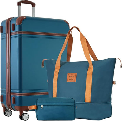 Merax Luggage Set,28 IN Hardside Suitcase with Duffel Bags,3 Piece Expandable Luggage with Spinner Wheels, Vintage Luggage with TSA Lock Lightweight,(Blue)