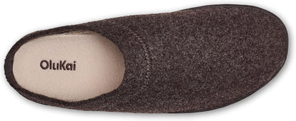 OLUKAI Hamani Hulu Men's Wool Mule Slippers, Soft & Comfortable Slippers with Premium Materials, Sheepskin Shearling & Italian Felt, All-Day Wear, Dark Java/Dark Java, 7