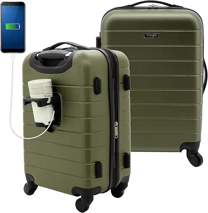 Wrangler 20" Smart Spinner Carry-On Luggage With Usb Charging Port, 20 Inch Carry-On, Olive Green