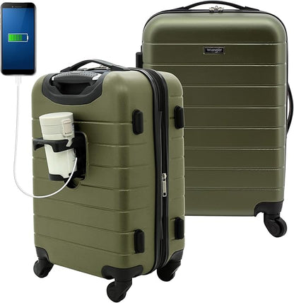 Wrangler 20" Smart Spinner Carry-On Luggage With Usb Charging Port, 20 Inch Carry-On, Olive Green