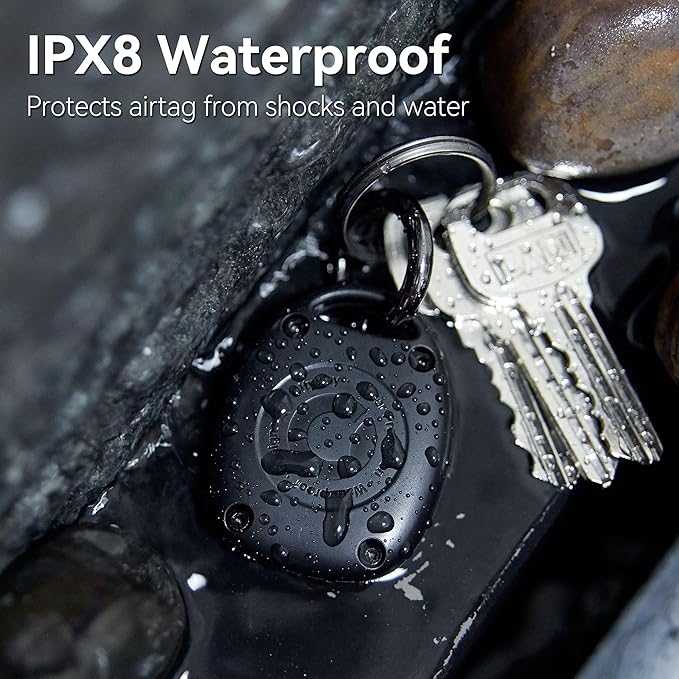 (4 Pack) for AirTag Keychain Holder Case | IPX8 Waterproof, Ultra-Compact | Portable for Air Tag Holder Cover for Backpack, Keys, Luggage - Black