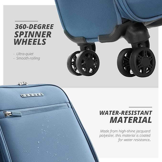Verage Under Seat Luggage with Wheels, Softside Small Suitcase Spinner Carry On Luggage Bags for Airlines Airplanes Short Trip Men Women (Coast Blue, 14-Inch Underseat)