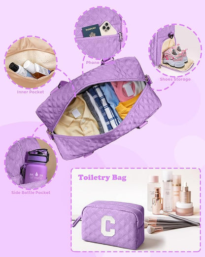 Initial Travel Duffle Bag Women Girls Christmas Gift: Personalized Weekender bags, Dance Cheer bag Sports for Girl, Kid Gymnastics Bags, Birthday Gifts for Women Kids Teens