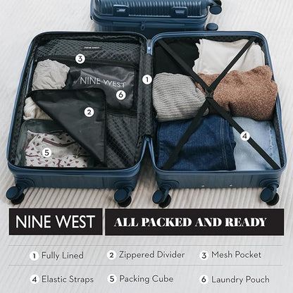 Nine West Zion 2-Piece Smart Luggage Set (20/28), Hardshell Spinners with Cup Holder & USB Port, Expandable & Scuff-Resistant Surface Lapis
