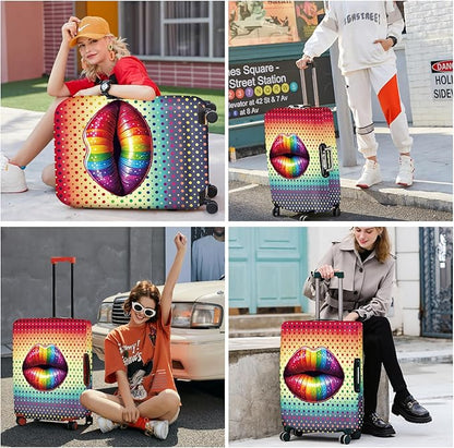 ANNA QUEEN Pop Art Rainbow Lips Luggage Cover, Colorful Suitcase Protector with Bold Lip Design, Stretchable, Washable Travel Cover for 28-30 Inch Luggage, Fun & Fashionable Style