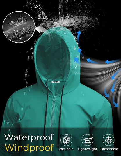 COOFANDY Mens Packable Rain Jacket Lightweight Waterproof Raincoat with Hood Outdoor Rain Gear Travel Hiking Cycling