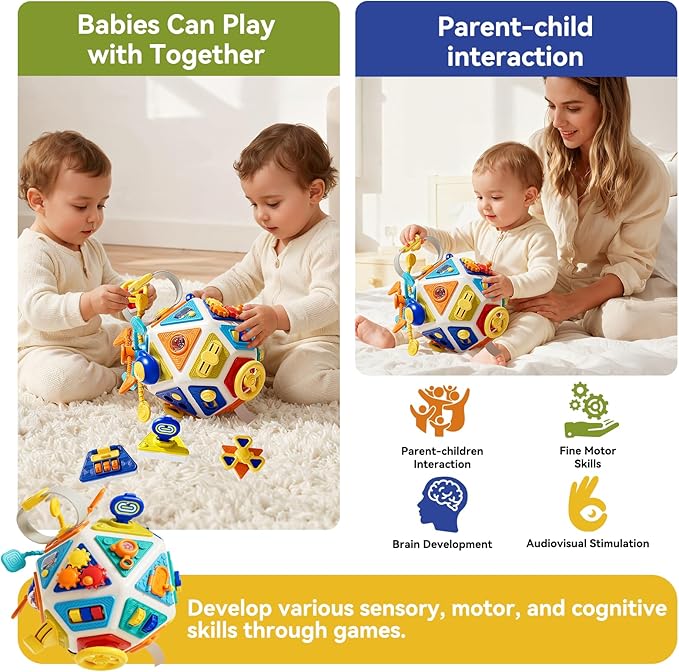 22 in 1 Montessori Busy Board, Toddler Activity Cube Toys, Early Education Toys for Baby, Travel Sensory Toy for 1 2 3 Years Old Kids Boys & Girls