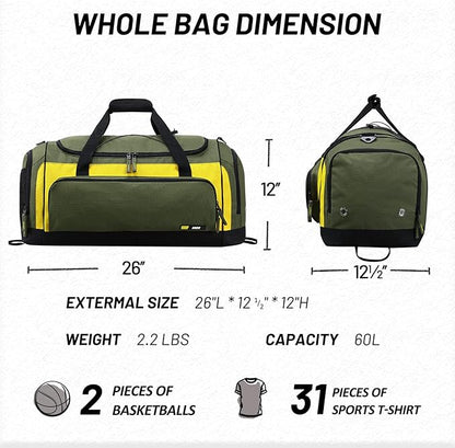 MIER Large Gym Bag for Men Sports Duffle Bag with Shoe Compartment 60L Lightweight Duffel Bags for Workout Fitness Travel