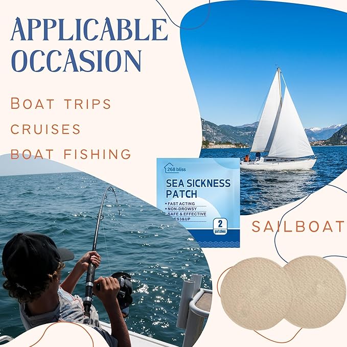 42ct Sea Sickness Patches for Cruise Non-Drowsy, 24H Lasting Motion Sickness Patches Cruise Essentials 2025, 100% Natural Motion Sickness Patch Travel Essentials for Adults and Kids