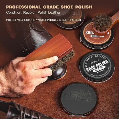 Shoe Polish Kit, 13PCS Leather Shoes Shine Kit for Men with Black Brown Neutral Polish, Mink Oil, Horsehair Brushes for Leathers Boot Care as Mens Dad Christmas Gifts Ideas