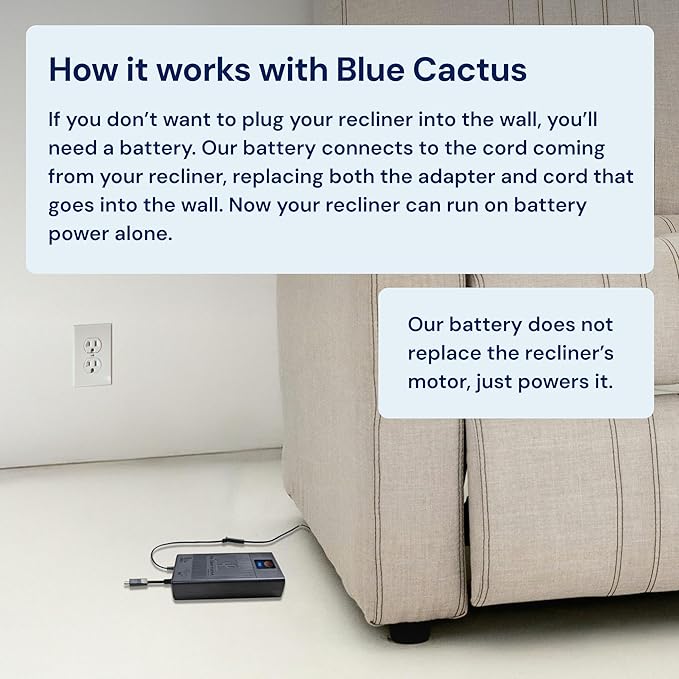 The Blue Cactus 2500mAh Furniture Battery Kit - Battery, Power Transformer, Power Cord - 2-Pin Furniture Connector - with LCD Display for Simple Recliner Chairs
