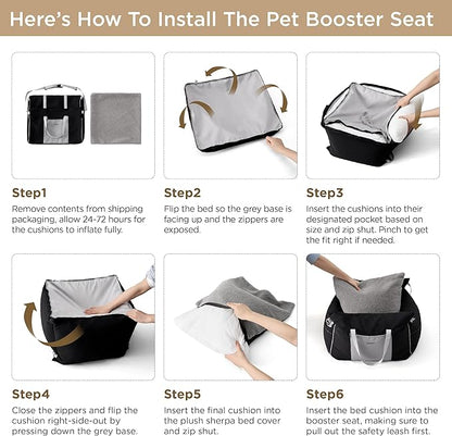 Lesure Small Dog Car Seat for Small Dogs - Waterproof Dog Booster Seat for Car with Storage Pockets and Clip-On Safety Leash and Thickened Memory Foam Filling, Pet Travel Carrier Bed Rose Red