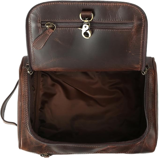 vintage crafts Genuine Leather Toiletry Bag for Men – Travel Dopp Kit with YKK Zippers & Metal Base, 9x6 Inches, Makeup Organizer Accessories Dopp Kit Bag