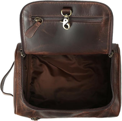 vintage crafts Genuine Leather Toiletry Bag for Men – Travel Dopp Kit with YKK Zippers & Metal Base, 9x6 Inches, Makeup Organizer Accessories Dopp Kit Bag