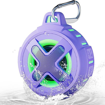 XLeader X8(2 Gen) Upgraded, Bluetooth Shower Speaker, Certified IP67 Waterproof, Small Wireless, Silicone Case, 10W Pro Sound&Deep Bass, 24Hrs Playtime, with Portable Clip, for Beach Kayak Gift Purple