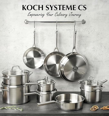 KOCH SYSTEME CS Stainless Steel Cookware Set 17 Piece, Professional 18/10 Stianless Steel Pots and Pans Set, 5-Layer Base, Oven & Induction Safe, Non-Toxic Kitchen Cookware Set for Family Cooking