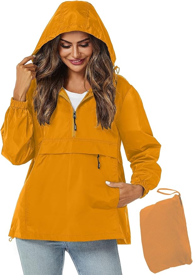 Avoogue Womens Rain Jacket with Hood,Pullover,Packable,Lightweight,Windbreaker,Waterproof,Breathable.