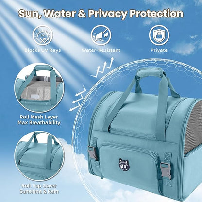 Lollimeow Expandable Cat Carrier Backpack for Large Cats - Airline Approved Pet Carrier Backpack for Small Dogs, Hiking & Travel, Waterproof with Breathable Mesh, 14lbs Capacity (Polar Blue, Standard)