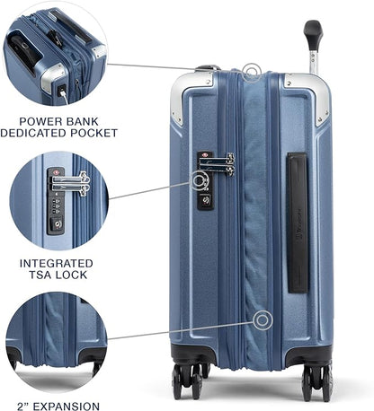 Travelpro Platinum Elite Hardside Expandable Carry on Luggage, 8 Wheel Spinner, TSA Lock, Hard Shell Polycarbonate Suitcase, Dark Sky Blue, Compact Carry On 20-Inch