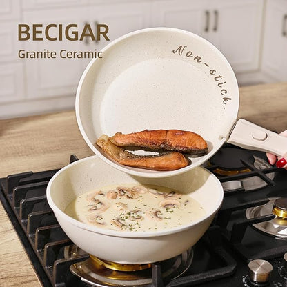 23PCS Ceramic Pots and Pans Set,Nonstick, Removable Handle Pots and Pans Set, Stackable Pan Set, Ceramic Nonstick Pan Non Stick for Easy Cooking