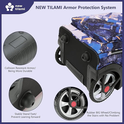 NEW TILAMI 20" Rolling Backpack for Teens Adults, Climbing Stairs Waterproof Backpack with Wheels for School Business Trave Camping with Laptop Compartment, Fit 17 Inch Laptop, Crazy Color Mash