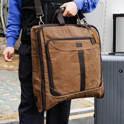 Polare Waxed Canvas Full Grain Leather Trim Garment Carry on Bag for Business Travel, Waterproof Hanging Suit Luggage Bag Wrinkle-Free Suit Cover with YKK Zipper and Shoulder Strap