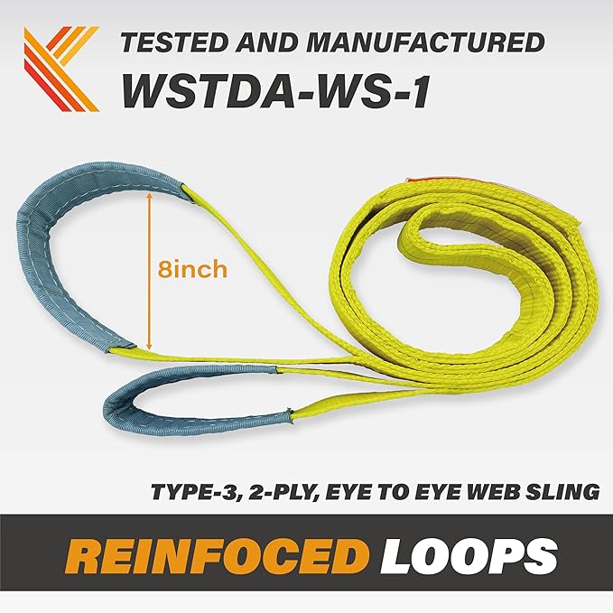 2-Ply Webbing Sling 2”x 8ft Lifting Straps 2Pack Heavy Duty Web Strap Rigging Moving Towing Hoisting Gear KODIAK STRAPS