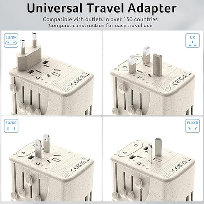 Acer Universal Travel Plug Adapter - International Power Adapter with 5 USB Ports (3 USB C) 5.8A, Worldwide Outlet Charger for USA to European UK France Germany Spain, Type C/E/F/G/I/L/A,Beige