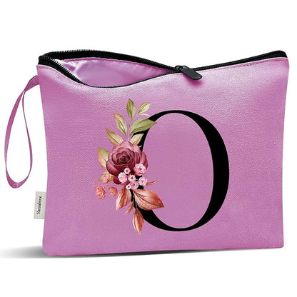 Vavabox A-Z Personalized Makeup Bag, Birthday Gifts for Women Mom, Gifts for Best Friend, Bride Bridesmaid Cosmetic bag (O, Purple)