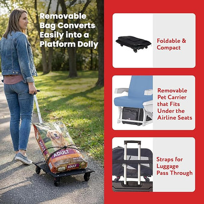 dbest products Smart Cart Pet Carrier with Wheels, Airline Approved Dog and Cat Carrier with Telescoping Handle, 21x12x12in, 24 lb Capacity, Black
