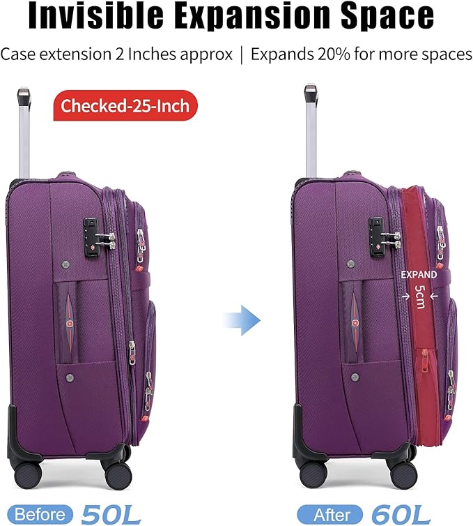 Softside Expandable Luggage with 4 Spinner Wheels, Durable Checked-Luggage Suitcase (Purple, 25-Inch)