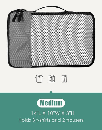 4-Piece Packing Cubes Travel Accessories Set for Suitcases - Luggage Organizer Bags with Double Zipper - Mesh Top - Medium - Dark Grey