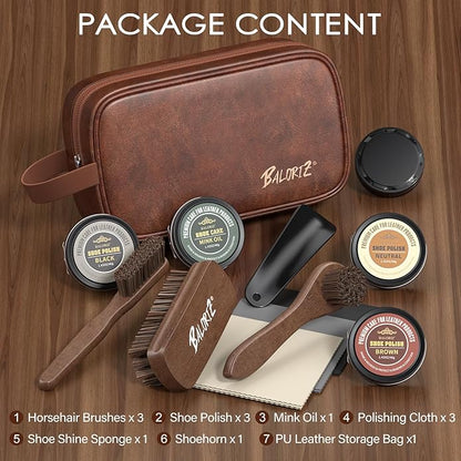 Shoe Shine Kit For Men & Women, 13Pcs Leather Shoe Polish Kit Christmas Gifts with Shoe Polish, Mink Oil, Horsehair Brush for Leather Boot Shoe Care Kit Mens Dad Birthday Gifts Ideas