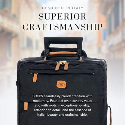 Bric's X-Travel 21” Carry-On Spinner – Luxury Softside Luggage with 360° Wheels, Recycled Water-Resistant Fabric, Interior Pockets, and Leather Details – Black