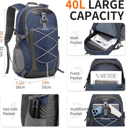 40L Hiking Backpack Lightweight Daypack Waterproof Travel Camping Backpack for Men Women Sport Packable