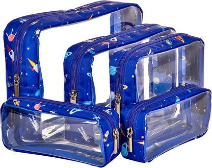 TSA Approved 5-Piece Diaper Bag Organizer Pouch Set Clear Waterproof TPU Kids Toiletry Storage Set Travel Packing Clutch Cube Bags for Baby Nursing