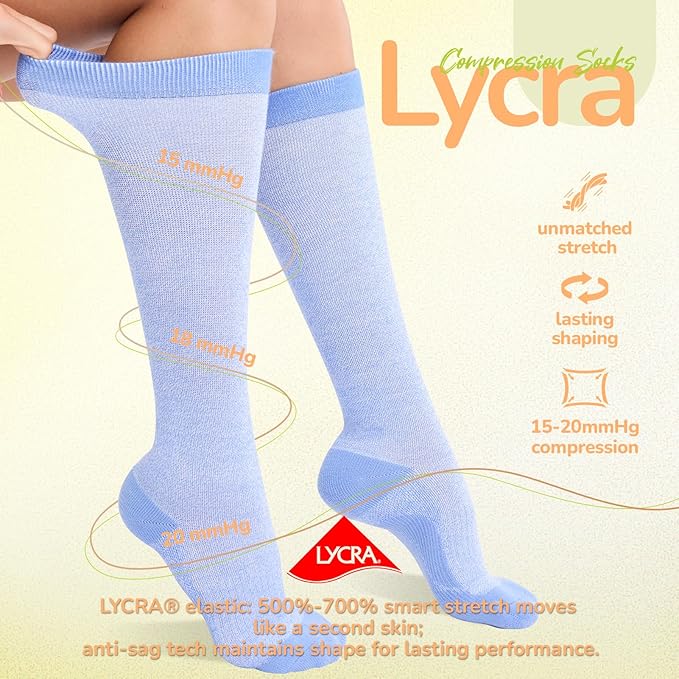 Merino Wool Compression Socks for Women Men, 15-20 mmHg Knee High Socks for Flying, Travel, Running