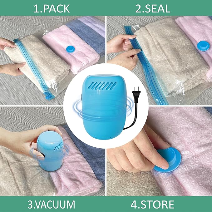 Vacuum Storage Bags with Electric Pump, 10 Large Space Saver Vacuum Seal Bags with Pump, Vacuum Sealer Compression for Clothes, Comforters, Blankets, Bedding