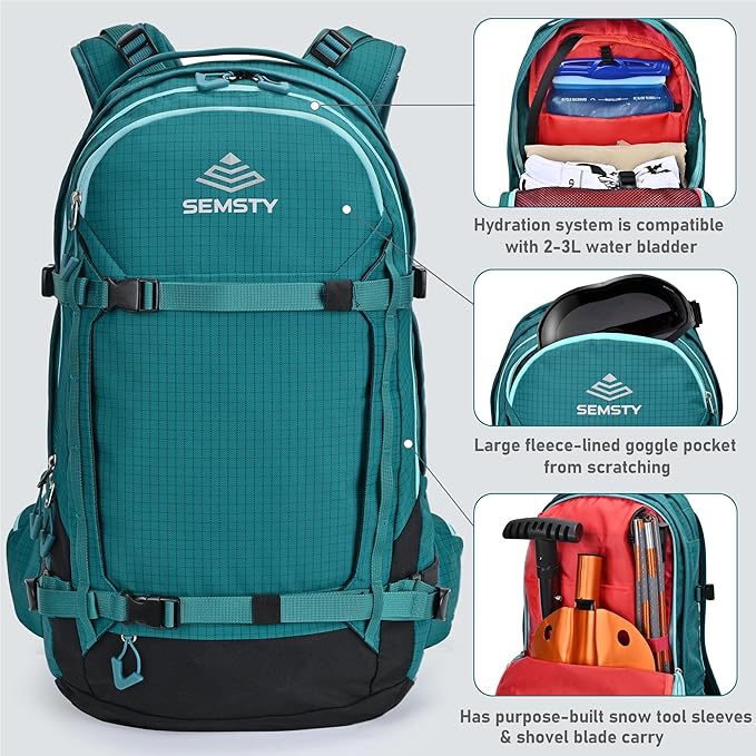 25L Ski Hydration Backpack with 2L Water Bladder, Insulated Harness, Waterproof Snowboard Travel Hiking Backpack for Snowboard Ski Hiking Camping
