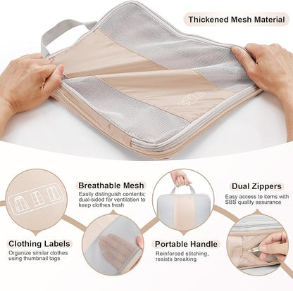 8 Set Compression Packing Cubes for Travel Essentials,Compressible Expandable Packing Cubes for Suitcase,OlarHike Luggage Organizer Bags for Travel,Handy Helper for Organizing Clothes(Beige1)