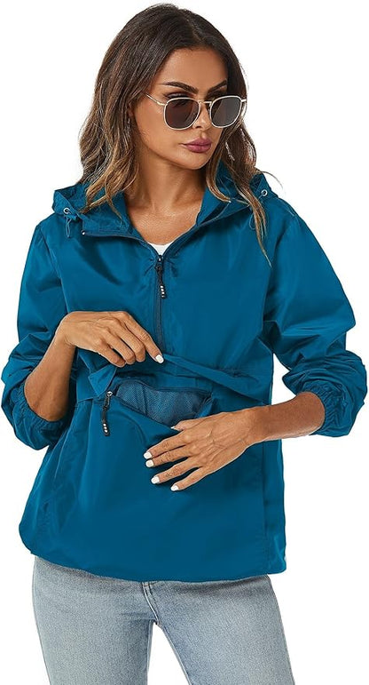 Avoogue Womens Rain Jacket with Hood,Pullover,Packable,Lightweight,Windbreaker,Waterproof,Breathable.