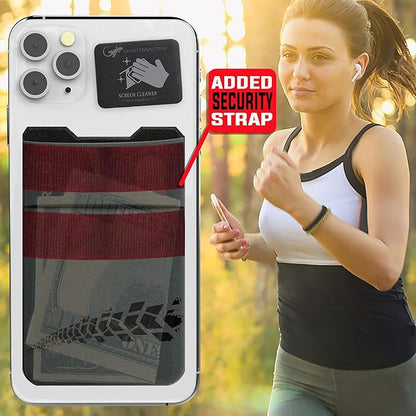 Gecko Travel Tech Double Pocket - Adhesive Card Holder - Cell Phone Pouch - Stick on Spandex Pocket - Carry Credit Cards and Cash (Gray - TIRE)