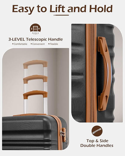 LONG VACATION Carry On Luggage Sets 3 Piece 20 Inch Suitcase Set, ABS+PC Hardshell Lightweight Travel Luggage with Spinner Wheels & YKK Zipper TSA Lock (20 INCH (BP/TB), BLACK-BROWN)