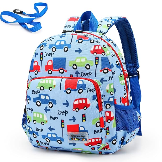 willikiva 3D Dinosaur Backpack Toddler Backpacks for Boys and Girls Kids Backpack Waterproof Preschool Safety Harness Leash (Blue Bus)