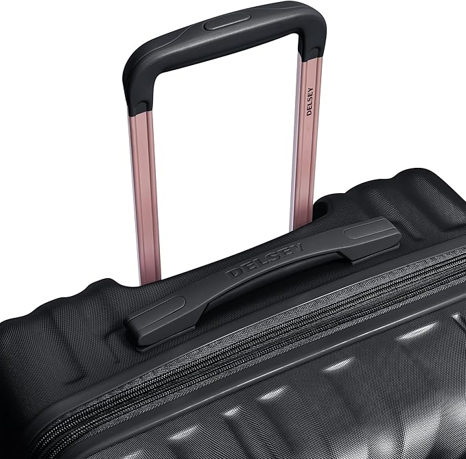 DELSEY PARIS Alexis Hardside 3-Piece Luggage Set, Expandable With 4 Spinner Wheels, Lightweight Suitcase, 21" Carry-On, 25" Checked Medium, 29" Checked Large, Black/Rose Gold